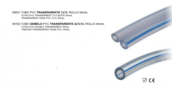 TUBO PVC TRANSPARENTE 7x13. ROLLO 50mts.