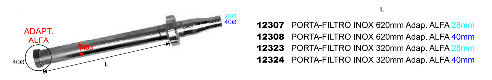 PORTA-FILTRO INOX 620mm ADAPT. ALFA 40mm