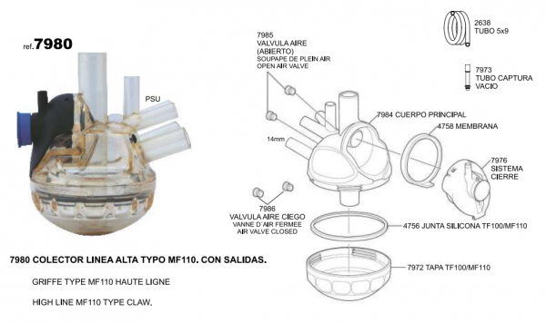 COLECTOR LINEA ALTA TYPO MF110 CON SALIDAS (INCLUYE 3m TUBO VACIO Y 2 CONEXIONES)